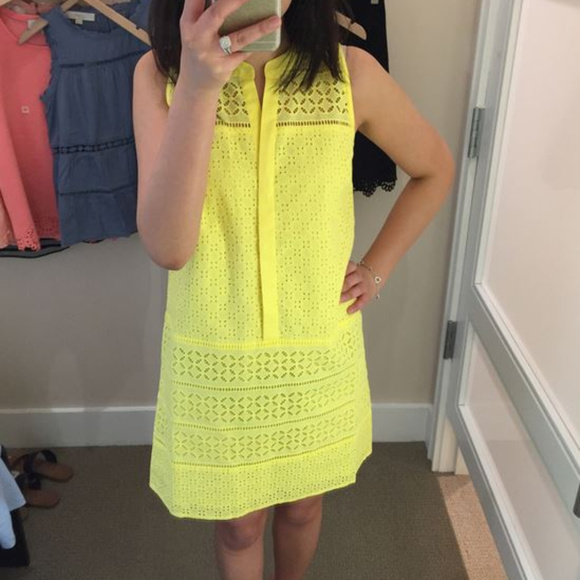 LOFT Dresses & Skirts - NWT LOFT Mixed Eyelet Yellow Dress 14